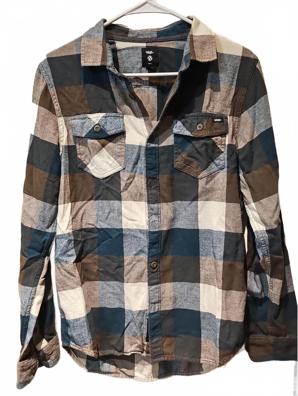 VANS Slim Fit Green And Brown Button Down Flannel Men's Shirt Size Small